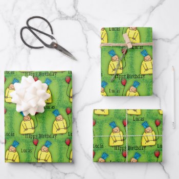 Birthday Kids Add Name Red Balloon 3 Gift Wrapping Paper Sheets by Frasure_Studios at Zazzle