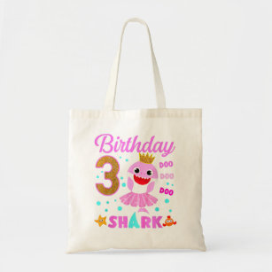 Birthday Kids Kids Shark  3rd Girl Three 3 Year Ol Tote Bag