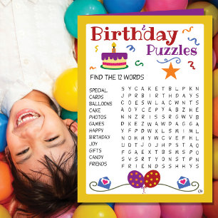 Birthday Kids Puzzles Activity Card