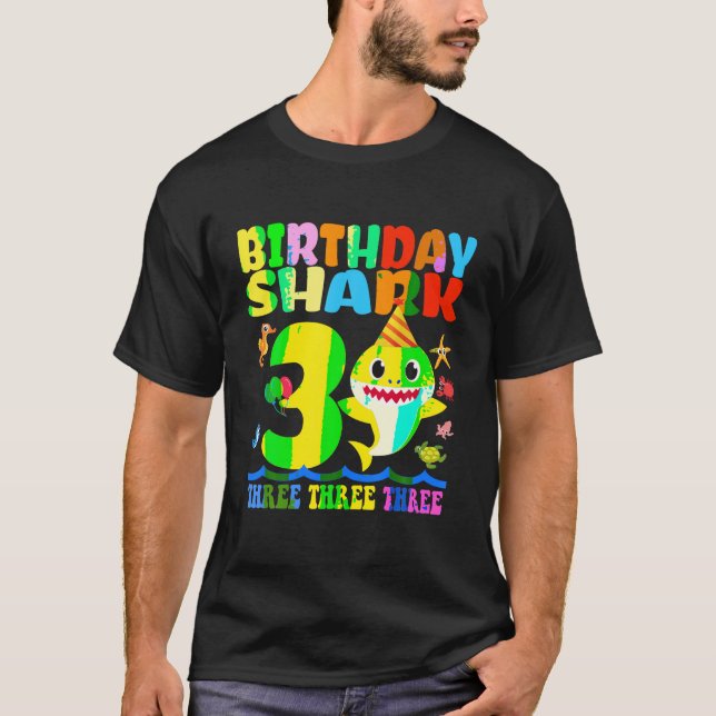 Birthday Kids Shark 3 Year Old 3rd Birthday Matchi T-Shirt (Front)