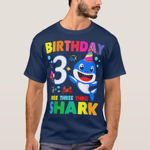 Birthday Kids Shark 3 Year Old 3rd Birthday Matchi T_Shirt