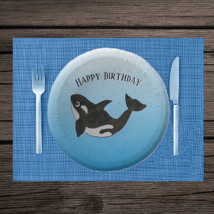 Birthday Killer Whale Cute Cartoon on Water Blues Paper Bowls