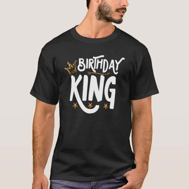 Birthday King Gold Crown  For Boys And Men Matchin T-Shirt (Front)