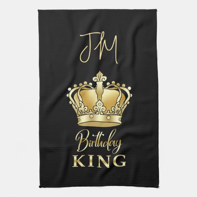 Birthday King Gold Crown Queen Luxury Monogram Kitchen Towel (Vertical)