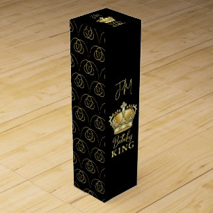 Birthday King Gold Crown Queen Luxury Monogram Wine Box