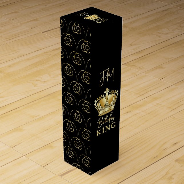 Birthday King Gold Crown Queen Luxury Monogram Wine Box (Front)