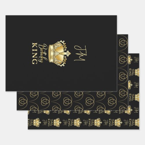 Birthday King Gold Crown Queen Luxury Monogram Wrapping Paper Sheets