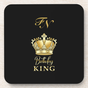 Birthday King Gold Crown Royal Monogram Luxury Beverage Coaster
