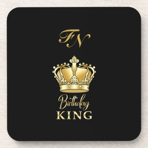 Birthday King Gold Crown Royal Monogram Luxury Beverage Coaster