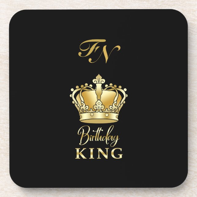 Birthday King Gold Crown Royal Monogram Luxury Beverage Coaster (Front)