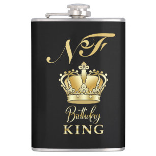 Birthday King Gold Crown Royal Monogram Luxury Flask