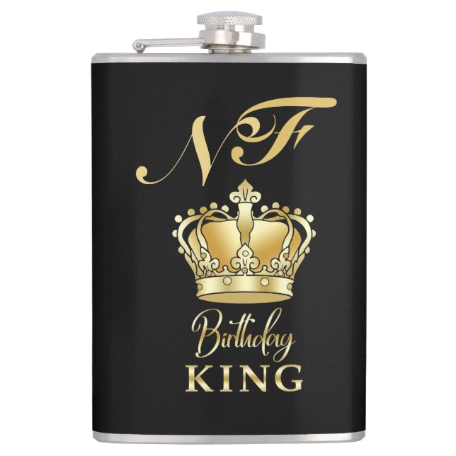 Birthday King Gold Crown Royal Monogram Luxury Flask (Front)