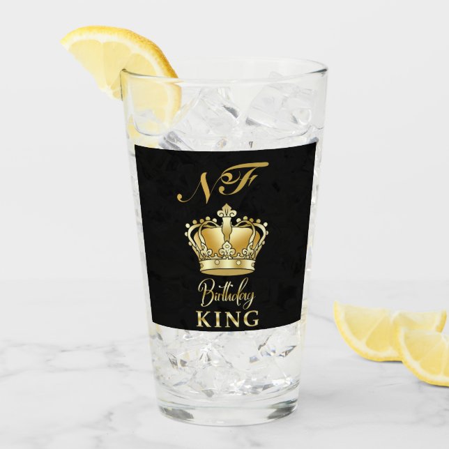 Birthday King Gold Crown Royal Monogram Luxury Glass (Front Ice)