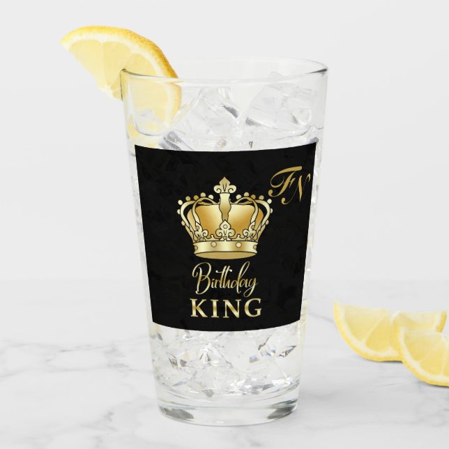 Birthday King Gold Crown Royal Monogram Luxury Glass (Front Ice)