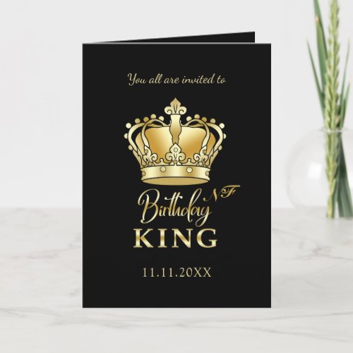 Birthday King Gold Crown Royal Monogram Luxury Invitation