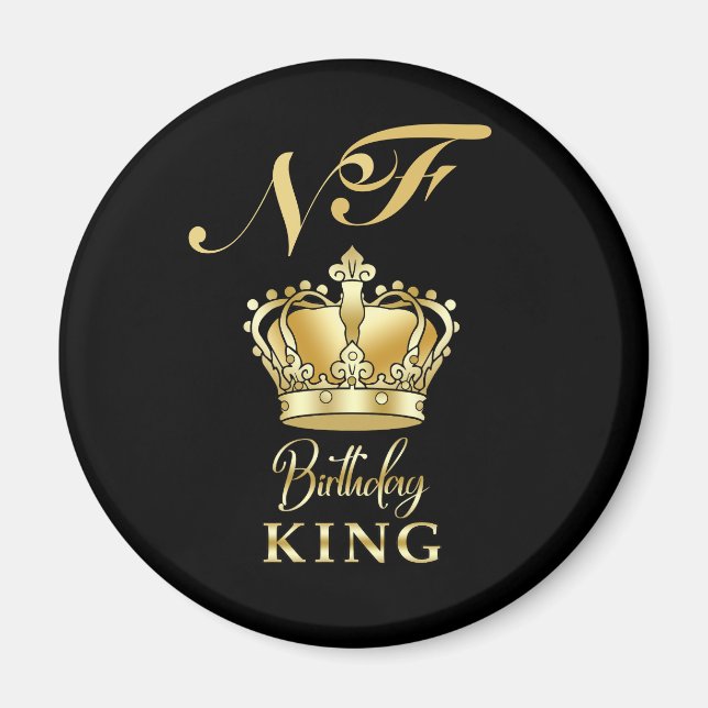 Birthday King Gold Crown Royal Monogram Luxury Magnet (Front)
