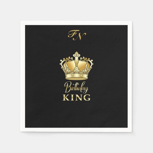 Birthday King Gold Crown Royal Monogram Luxury Napkins