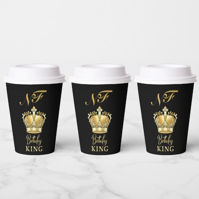 Birthday King Gold Crown Royal Monogram Luxury Paper Cups (Multi)
