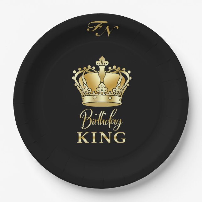 Birthday King Gold Crown Royal Monogram Luxury Paper Plates (Front)