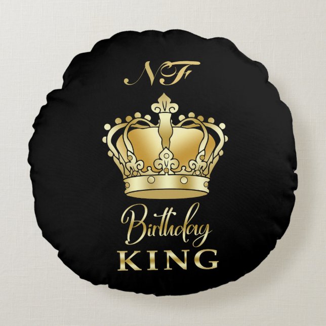 Birthday King Gold Crown Royal Monogram Luxury Round Pillow (Front)