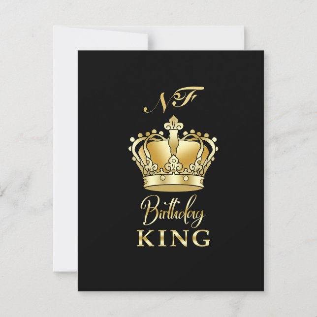 Birthday King Gold Crown Royal Monogram Luxury RSVP Card (Front)