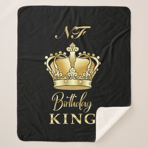 Birthday King Gold Crown Royal Monogram Luxury Sherpa Blanket
