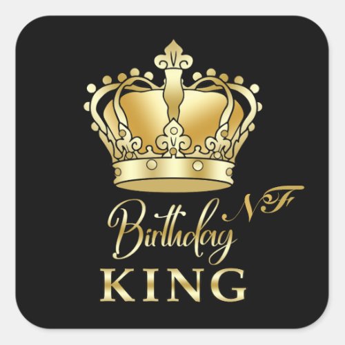 Birthday King Gold Crown Royal Monogram Luxury Square Sticker