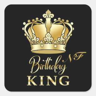 Birthday King Gold Crown Royal Monogram Luxury Square Sticker