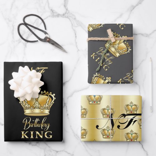 Birthday King Gold Crown Royal Monogram Luxury Wrapping Paper Sheets