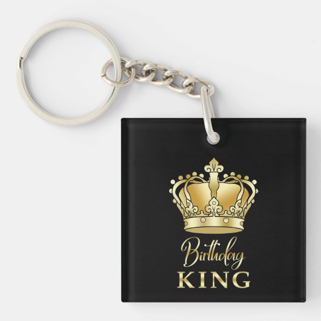 Birthday King Gold Crown Royal Queen Funny  Keychain (Front)