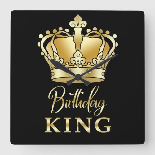 Birthday King Gold Crown Royal Queen Luxury Square Wall Clock
