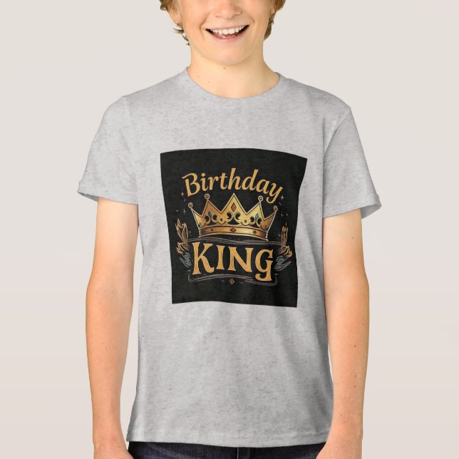 Birthday King Golden Crown Boy's Tri-Blend Shirt (Front)