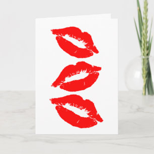 BIRTHDAY KISSES RED LIPS GREETING CARD