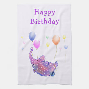 Birthday Kitchen Towels Elephant Flying - Fun