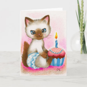 Birthday Kitten - Cute Cat Art Card