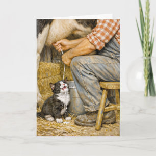 Birthday Kitten Drinking Cow Milk Card
