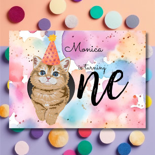 Birthday kitten first birthday invitation
