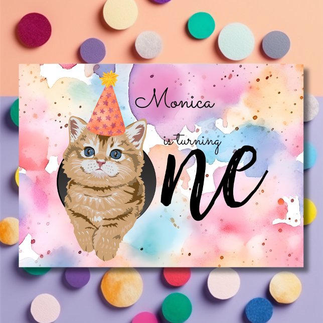 Birthday kitten first birthday invitation (Creator Uploaded)