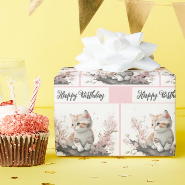Birthday Kitten In Garden Wrapping Paper (Birthday Party)