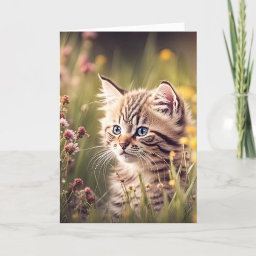 Birthday Kitten In Wildflowers Card