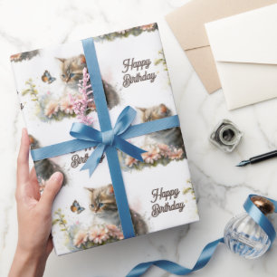 Birthday Kitten with Butterfly Wrapping Paper