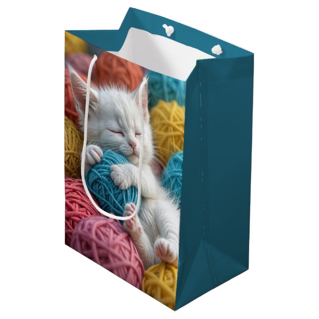 Birthday Kitty In Yarn Balls Medium Gift Bag (Front Angled)
