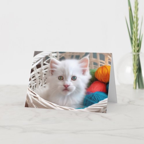 Birthday Kitty In Yarn Basket Card