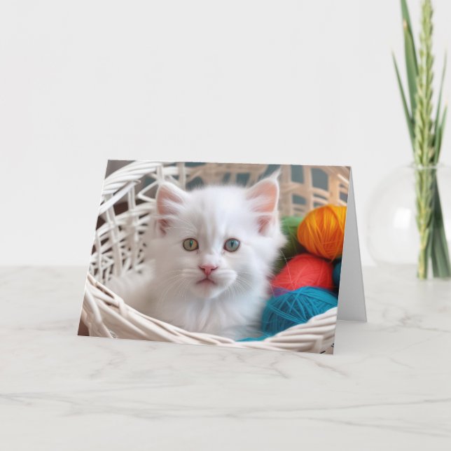 Birthday Kitty In Yarn Basket Card (Front)