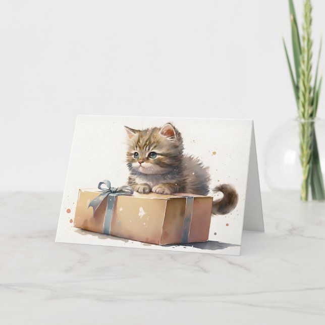 Birthday Kitty On a Box Card (Front)