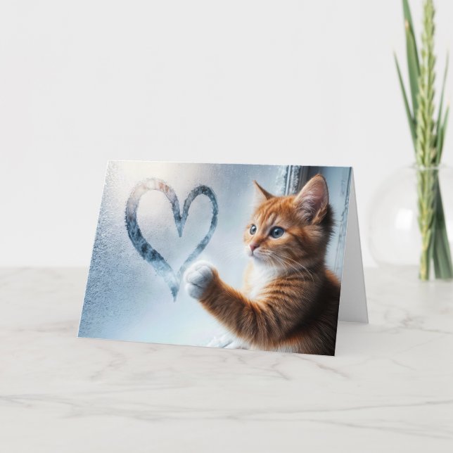 Birthday Kitty With Frosty Window Heart Card (Front)