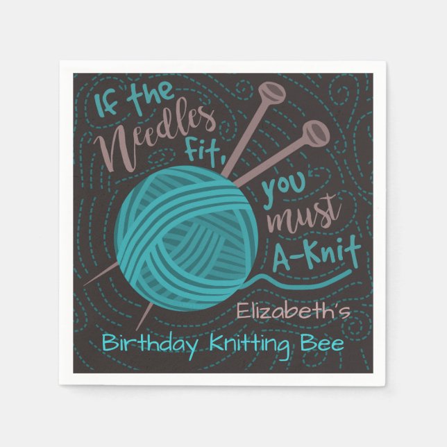 Birthday Knitting Bee Party | Funny Knitting Yarn Napkins (Front)