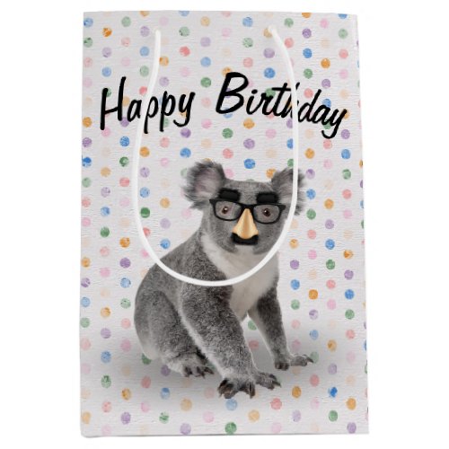 Birthday Koala Bear with Groucho Glasses Medium Gift Bag