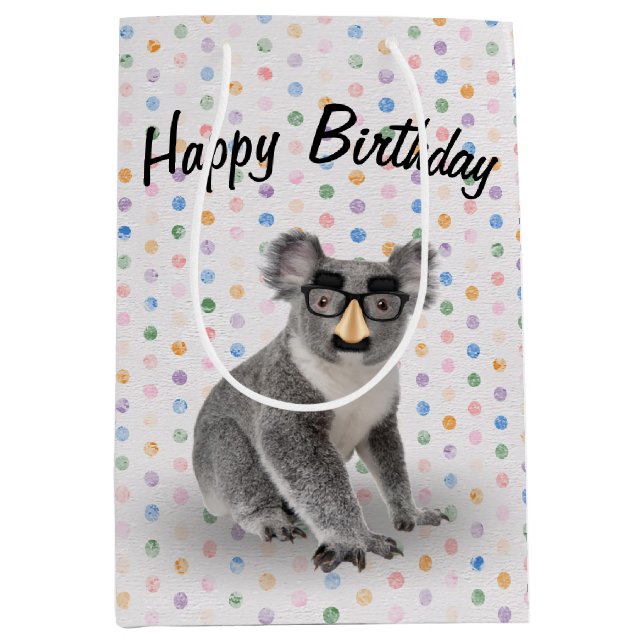 Birthday Koala Bear with Groucho Glasses Medium Gift Bag (Front)