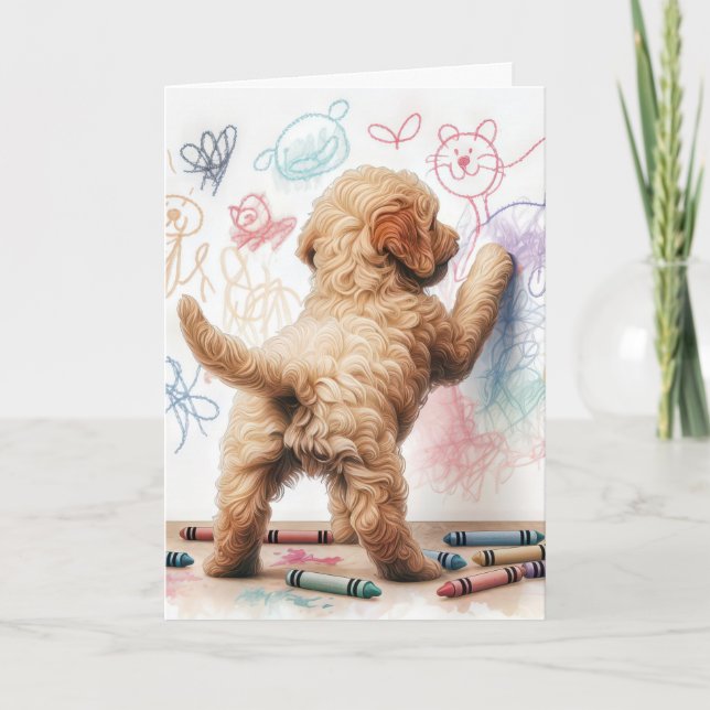 Birthday Labradoodle Dog Doodling  Card (Front)